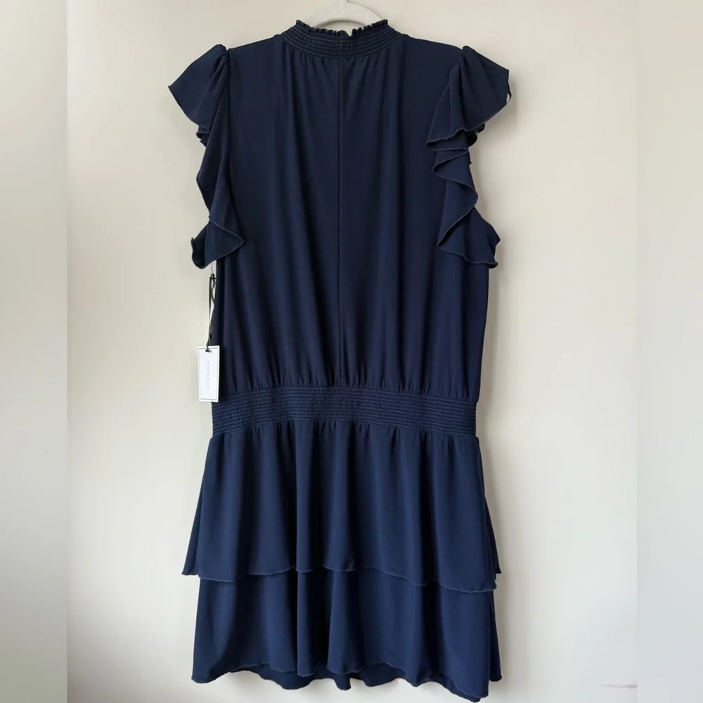 1. STATE Women’s Mock Neck Navy Flutter Sleeve Drop Waist Dress - L - Picture 3 of 6